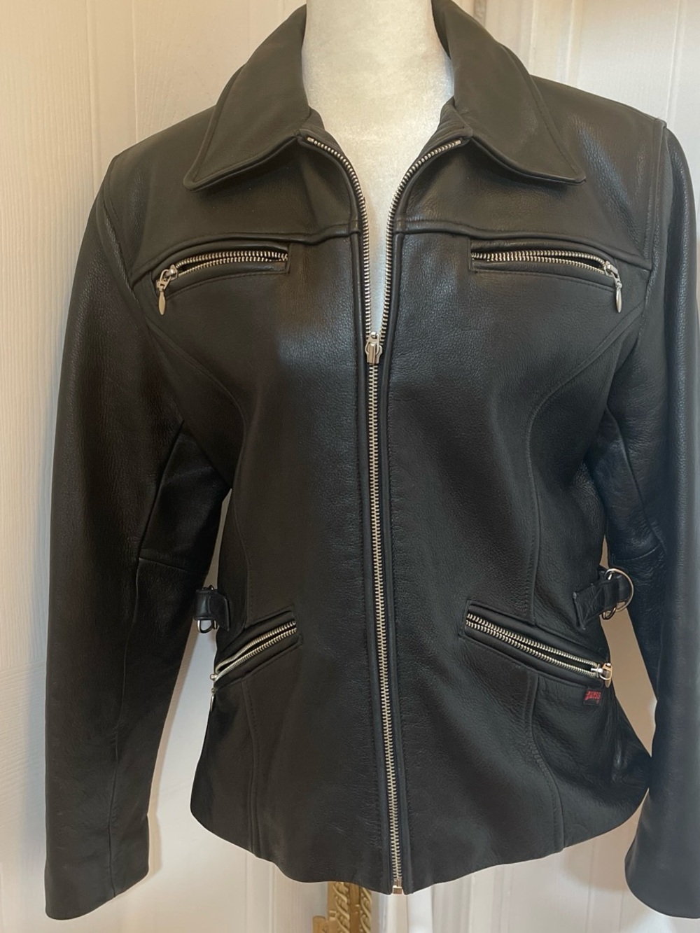 Guess Black Leather Zip-Front Women's Jacket size M